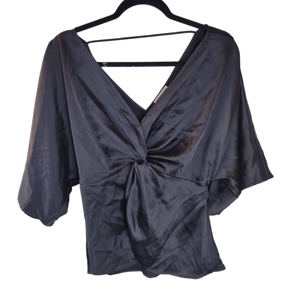 Pleione Womens Sz S Black  Solid Short Sleeve Blouse